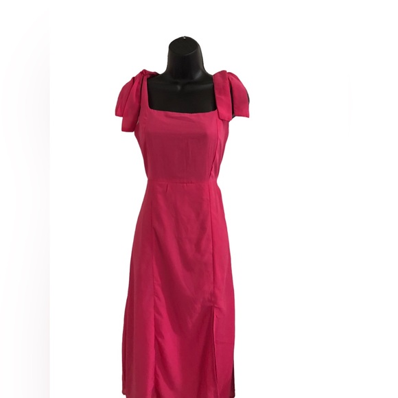 Pink square neck shoulder tie straps front slit chiffon style size medium new - Picture 13 of 15